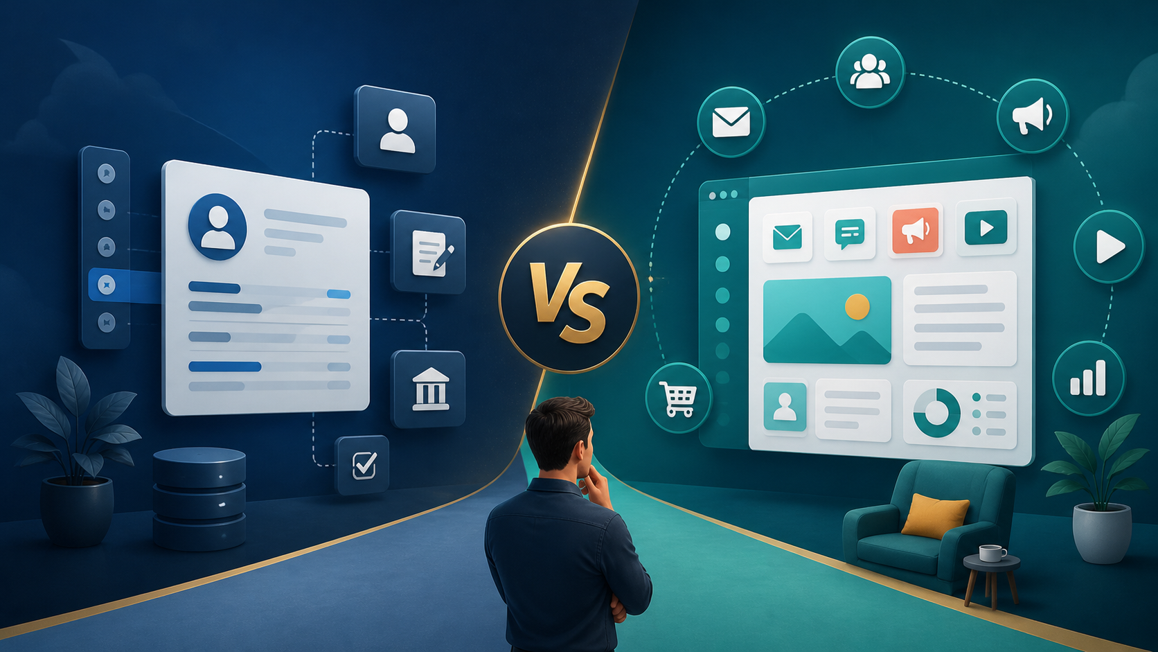 Editorial illustration for CRM vs All-in-One Marketing Platform for Small Businesses