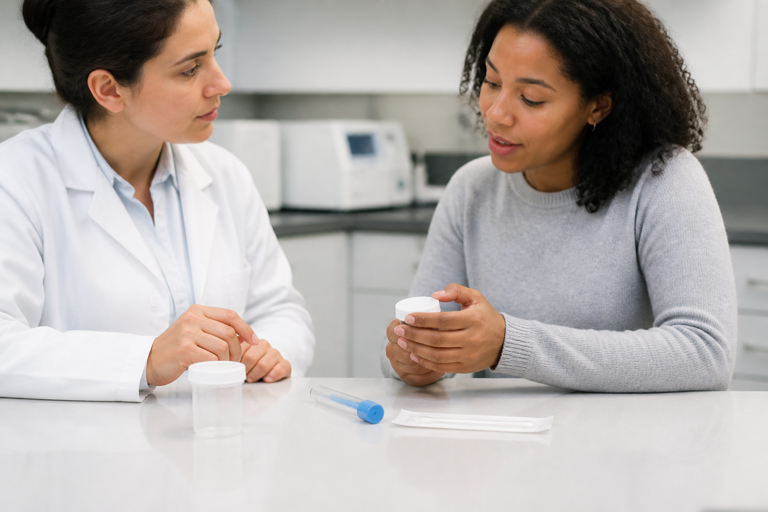 Person reviewing positive and negative STI test results with a healthcare information guide