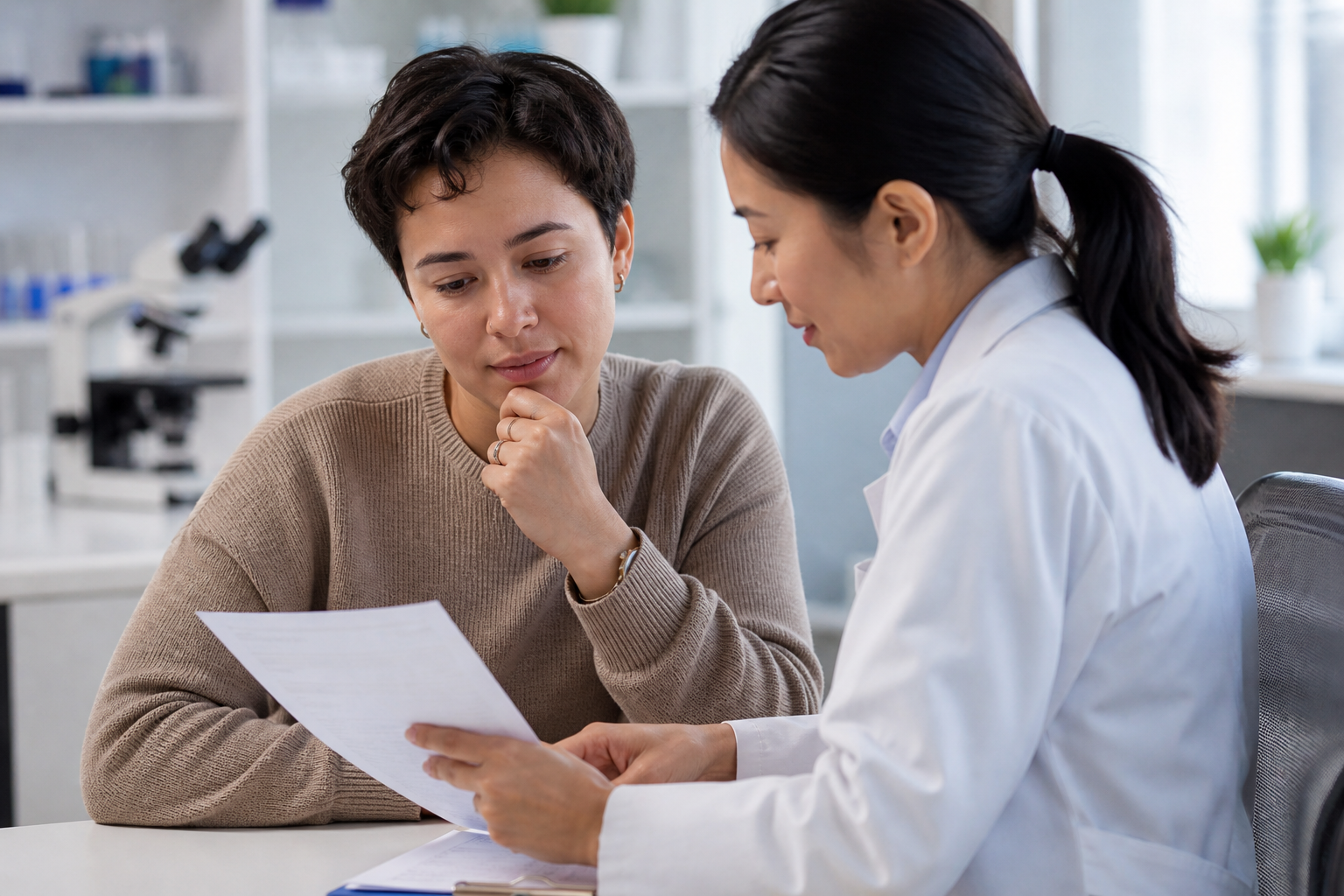 Person reviewing an inconclusive sexually transmitted infection test result and planning follow-up testing